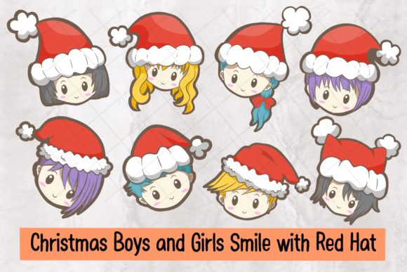Christmas Boys and Girls with Red Hat: A Versatile Design Asset for Creative Projects