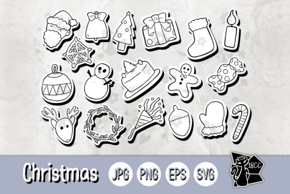 Christmas Element 01 Clipart Stickers BW: A Digital Design Resource for Creative Projects