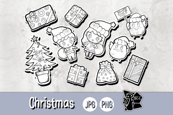 Christmas Element 02 Clipart Stickers BW: Strategic Decorative Design for Professional and Creative Use