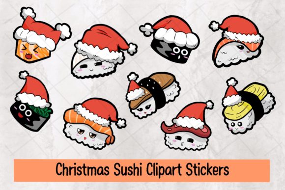 Christmas Sushi Clipart Stickers