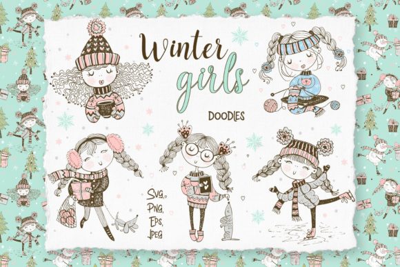 Cute Girls Winter Digital Cliparts: A Playful Addition to Your Creative Projects