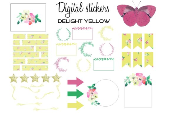 Digital Stickers Floral-Frames Yellow 1: A Versatile Tool for Digital Planners