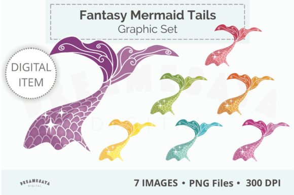 Fantasy Mermaid Tails Clip Art Set: A Versatile Digital Asset for Creative Projects