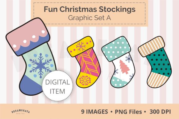 Fun Christmas Stockings Png Clipart a: A Digital Resource for Creative Holiday Projects