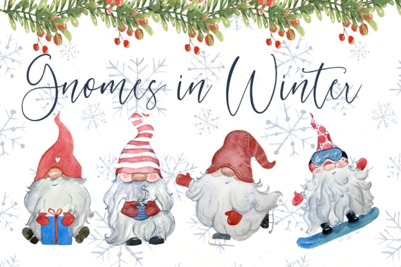 Gnomes in Winter Watercolor Clip Art Set: A Versatile Resource for Creative Projects