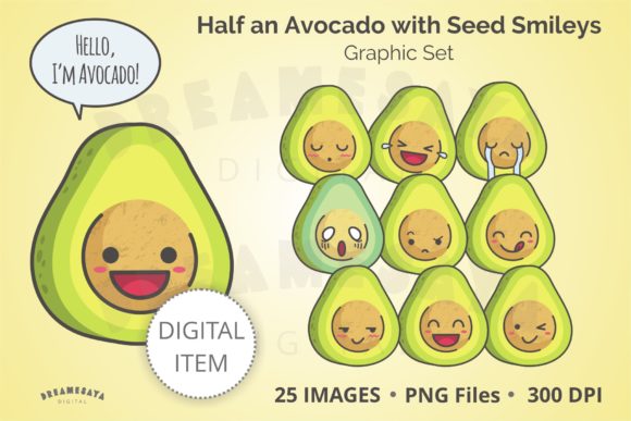 Half Avocado with Seed Smileys: A Versatile Asset for Creative Projects