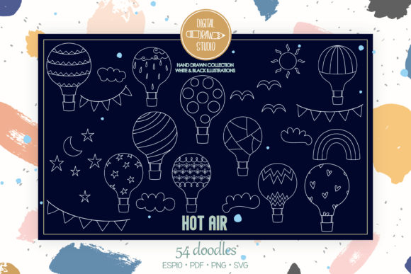 Hot Air Balloons, White, Cloud, Rainbow: A Creative Doodle Bundle for Your Projects