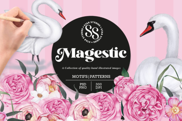 Majestic: A Collection of Watercolour Swans and Floral Embellishments for Creative Projects