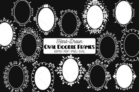 Oval Frame White Round Wreath Border and Hand Drawn Doodle Designs for Creative Projects