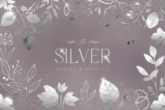 Silver Foil Leaves Flowers Florals PNG Collection