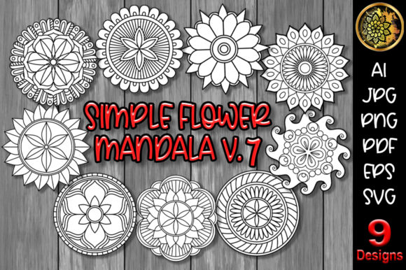 Simple Flower Mandala Set-7: A Versatile Digital Art Resource for DIY Enthusiasts