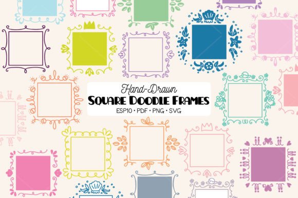Square Frame Color Wreath Border and Hand Drawn Doodle Square Frames: A Versatile Design Bundle for Creative Projects