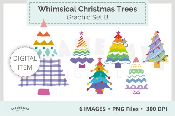 Whimsical Christmas Trees PNG Clipart
