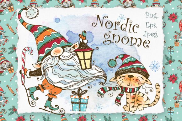 Winter Clipart: Nordic Gnome and Cat Designs for Festive Creativity